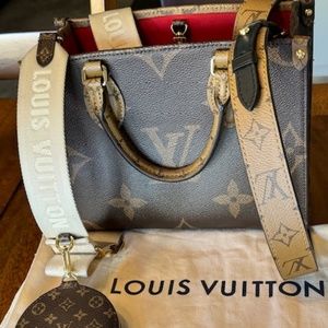 Louis Vuitton Onthego PM with Reverse Monogram Bandouliere XL adjustable strap